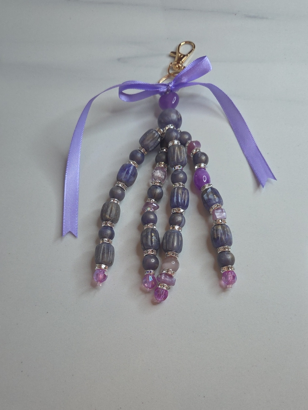 Purple Beaded Tassle Bag Charm